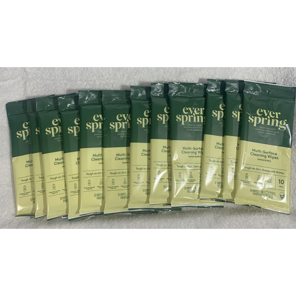 Ever Spring Multi-Surface Cleaning Wipes Lemon & Mint Scent- 10 Wipes- Lot Of 12